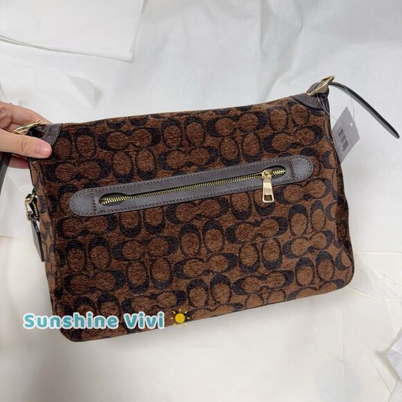 NWT Limited Coach Etta Flap Shoulder Bag in Signature Chenille CCE58 IM/Truffle - Picture 8 of 15